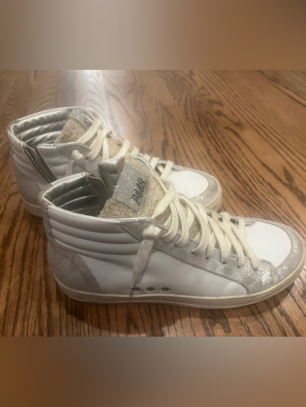 P448 White and Silver Skate Italian Leather High-Top Sneakers